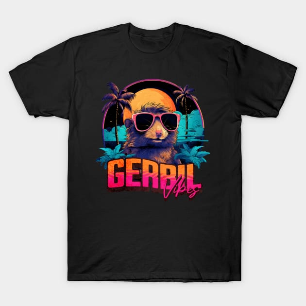 Retro Wave Gerbil Good Vibes Miami T-Shirt by Miami Neon Designs